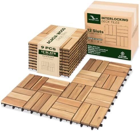 Acacia Interlocking Deck Tiles, 12 Slats by VICTORYRELAX
