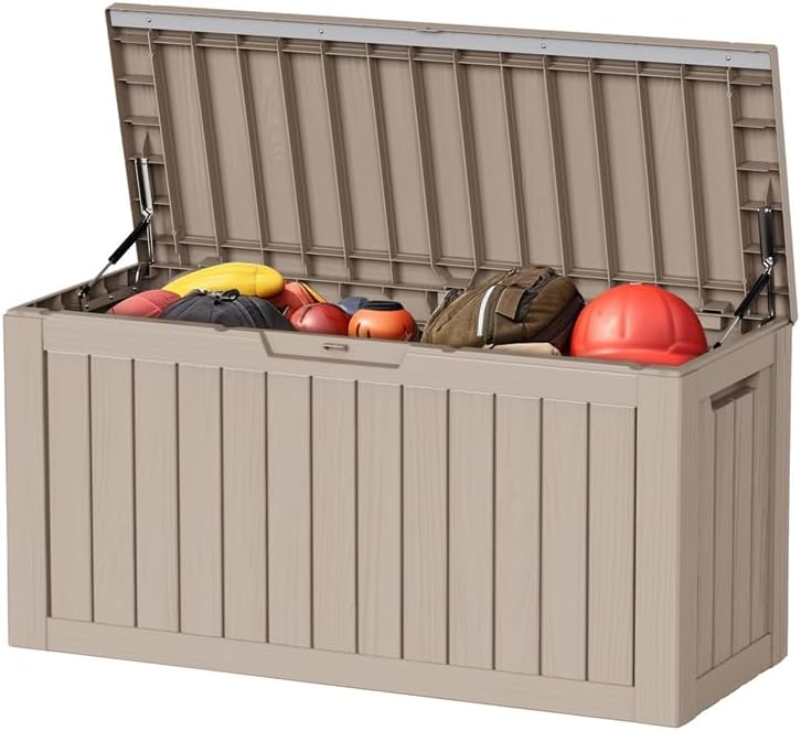 PatioZen 80 Gallon Resin Deck Box, Lockable Outdoor Storage Box by OutdoorLivingPerfected