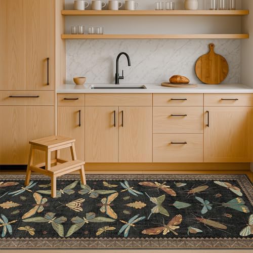 2x7 Black Non Slip Kitchen Runner Rug, Boho Washable Runner by HazoHaus