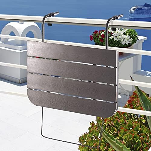 Balcony Railing Table Outdoor Hanging Folding Brown Aluminium Metal Side Table - Image 3