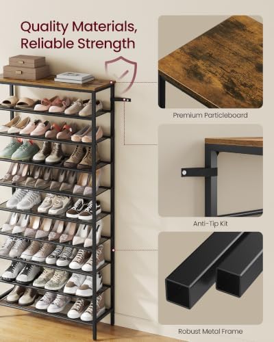 VASAGLE Shoe Rack with 9 Mesh Shelves and 1 Large Top - Image 7