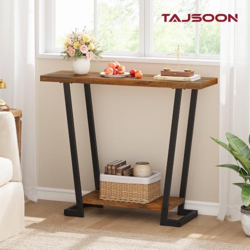 Tajsoon 2 Tier Narrow Console Table, 31.5'' Entryway Table, Rustic Brown - Image 3