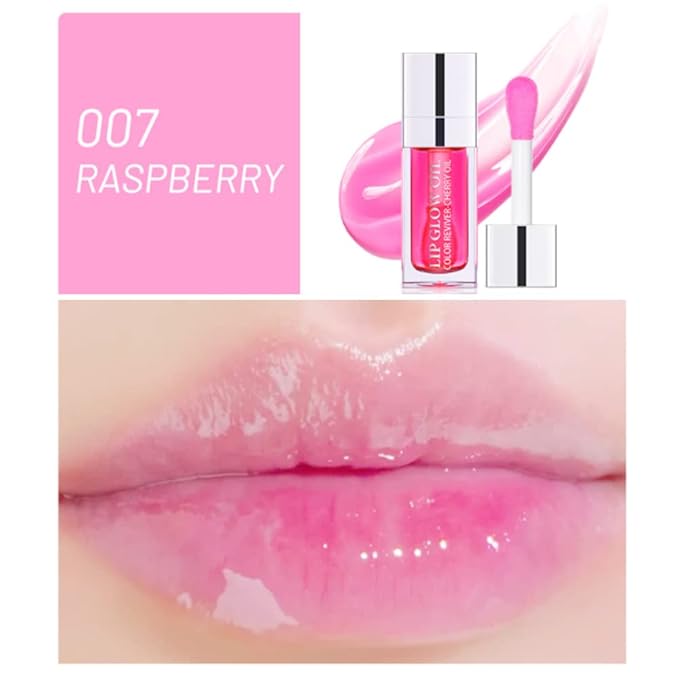 Yasovigi Hydrating Lip Oil Plumping Lip Tint Moisturizing Lip Gloss, Transparent Lip Balm Care Stick Nourishing Repairing Non-sticky, Moisture&Lighten Lip Lines (Raspberry)