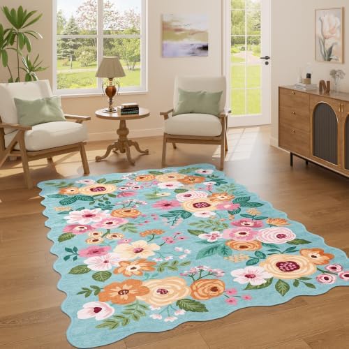 DUKINO 4x6 Area Rug, Non Slip Floral Washable Rug by DUKINO