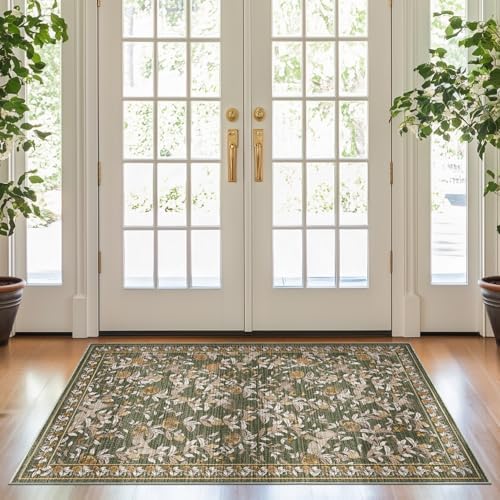 jinchan 3x5 Floral Vintage Washable Entrance Area Rug by JINCHAN