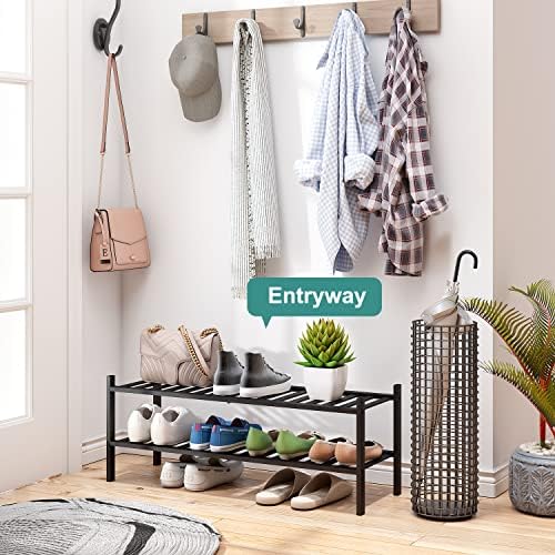 viewcare Black Shoe Rack, 2-Tier Long Shoe Rack - Image 2