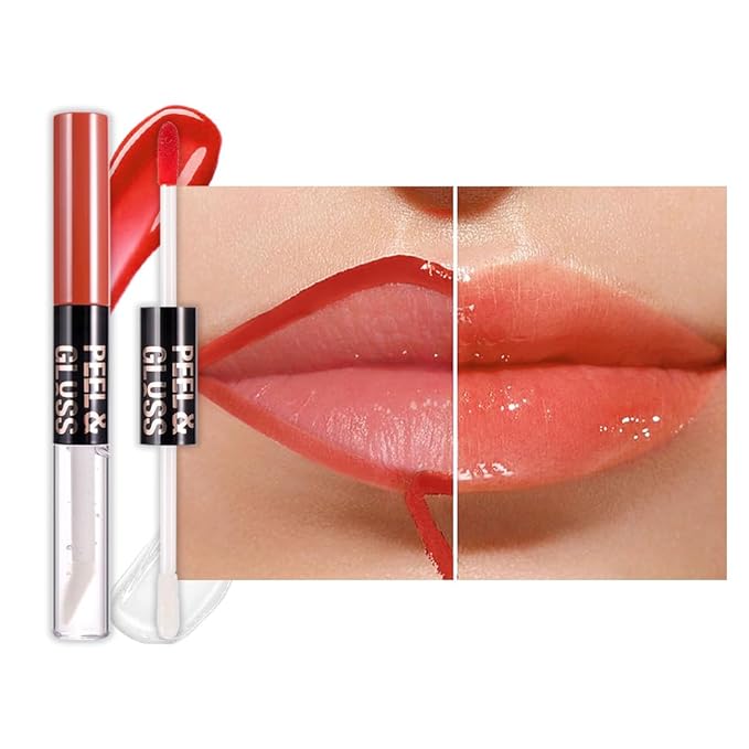 Vivid Apricot Lip Stain Peel Off Lip Gloss oil Dual-Ended Combo, Lips Liner Stain Peel Off Tattoo, Long Lasting & Waterproof, Transfer-Proof Lip Tint Stain with Lip oil for All Skin Type 01#