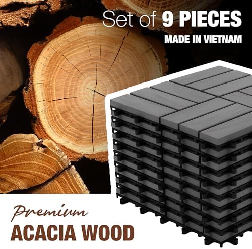 Acacia Wood Interlocking Deck Tiles, Patio & Backyard Tile, 12 in - Image 6