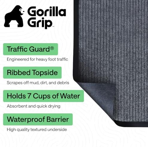 GORILLA GRIP Traffic Guard Indoor Outdoor Heavy Duty Door Mat 70x24 Lt Gray - Image 2