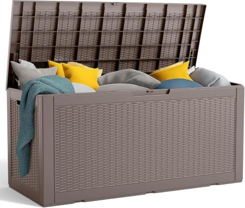 PatioZen 120 Gallon Resin Deck Box, Lockable Outdoor Storage Box by OutdoorLivingPerfected