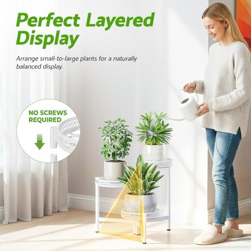 3 Tiered Tall Plant Stand Indoor Outdoor, Metral Plant Shelf - Image 6