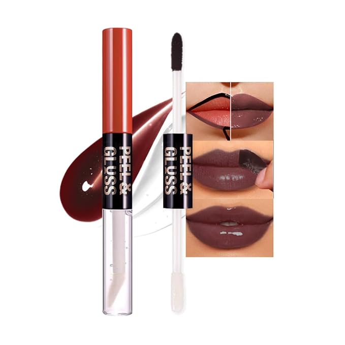 Chocolate Brown Peel Off Lip Gloss Tattoo and Lip Oil, Lip Stain Peel Off Masque - Peel Off Lip Tint ,Long Lasting Waterproof Transfer-proof Lip Mask Lip Gloss Peel Off Lip Liner,Stay Lip Makeup 07#