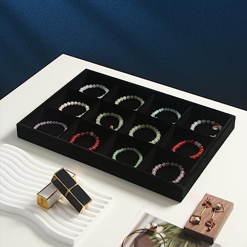 Coward 2PC Black Velvet Stackable 12 Grids Jewelry Organizer Tray Bracelet - Image 2