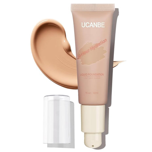 UCANBE Matte Liquid Foundation Makeup, Medium to Full Coverage Waterproof Longwear Serum Cream Foundation for Combination & Oily Mature Skin, Lightweight Hydrating & Nourishing, True Beige, 1 fl. oz.