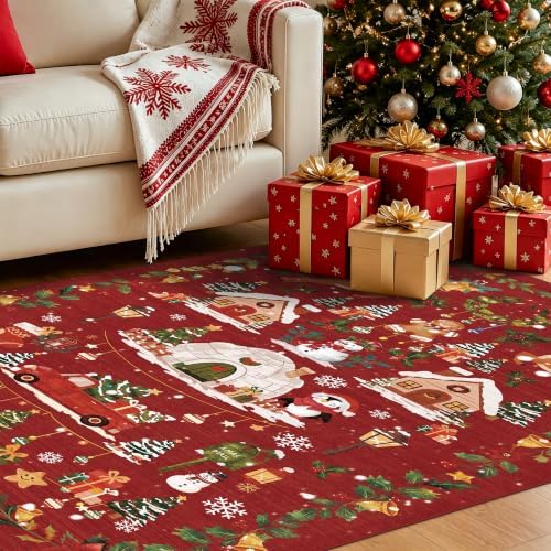 Washable Christmas Rug Runner 3x4: Non Slip Small Area Rug - Image 2