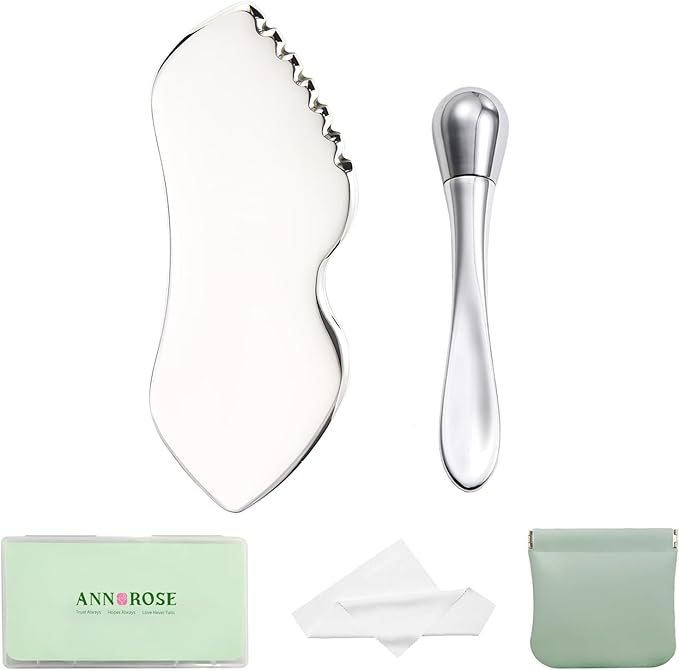 Stainless Steel GuaSha Tool & Eye Cream Applicator Facial Tools, Metal Detail Guasha for Face Neck, Eye Massager Tool, Lymphatic Drainage Face Massage Tool, Skin Care Gift