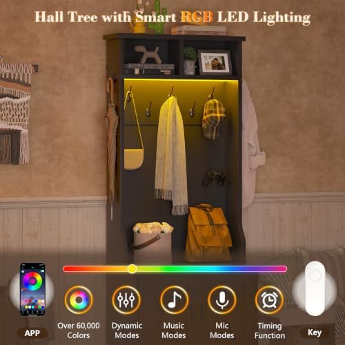 Small Hall Tree with Bench and Shoe Storage, Coat Rack with Shoe Bench - Image 3