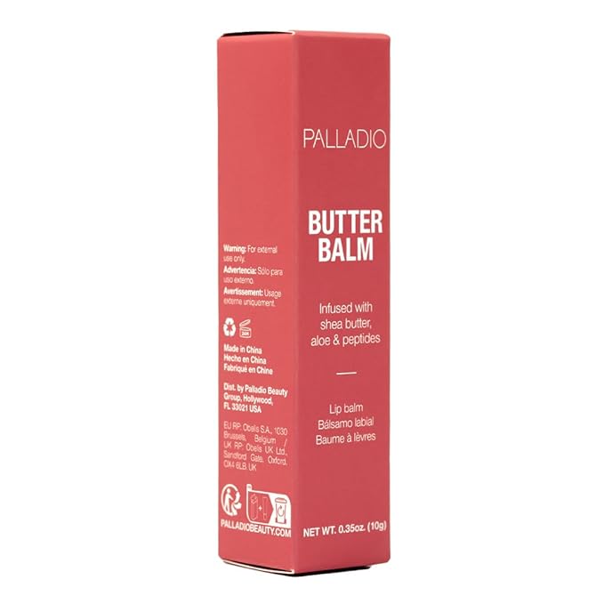 Palladio Butter Balm - Hydrating Lip Balm with Sheer Tint, Aloe, Peptides, Shea Butter, and Vegan Formulation for Instant Moisture, Shine, and Soothing Lip Care, Strawberry Shortcake