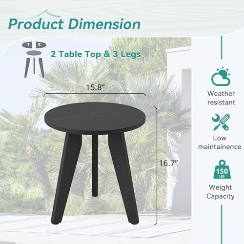 HDPS Outdoor Side Table Set of 2, Round End Table - Image 3