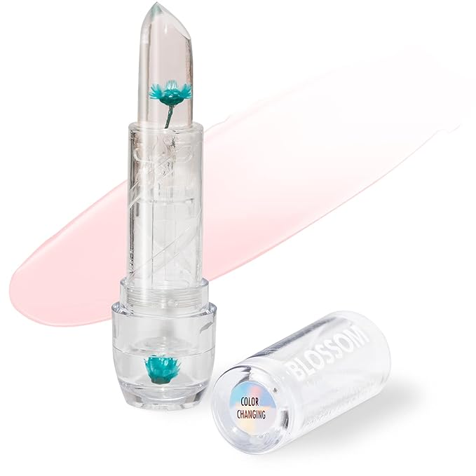 Blossom Moisturizing Custom Color Changing Crystal Lip Balm, Strawberry Scented, Lip Stain Tint, Infused with Real Flowers, 3g, Turquoise