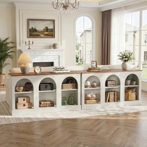 Tribesigns 10.5FT Extra Long Console Table Set of 2, Off-White and Brown - Image 3