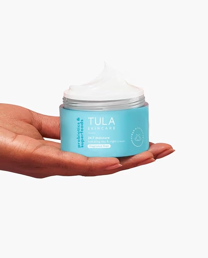 TULA Skin Care 24-7 Hydrating Day & Night Cream Fragrance Free - Nourishing Moisturizer for Face, Maintain Skin Balance & Improve Skin Smoothness, Contains Watermelon & Apple Extract, 1.5 oz.