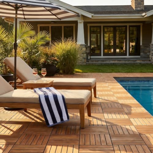 PrimeZone 162 PCS Solid Acacia Wood Interlocking Patio Deck Tiles Outdoor - Image 3