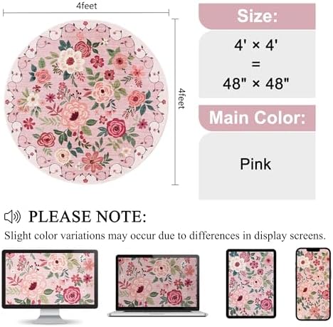 DUKINO 4ft Round Rug, Floral Washable Small Round Area Rug Non Slip - Image 2