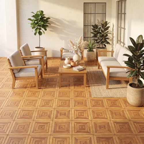 Goplus 24-Pack Acacia Wood Interlocking Deck Tiles - Image 2