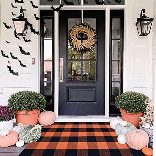 Fall Décor Orange and Black Plaid Rug, Hand-Woven Rug by BOTTA