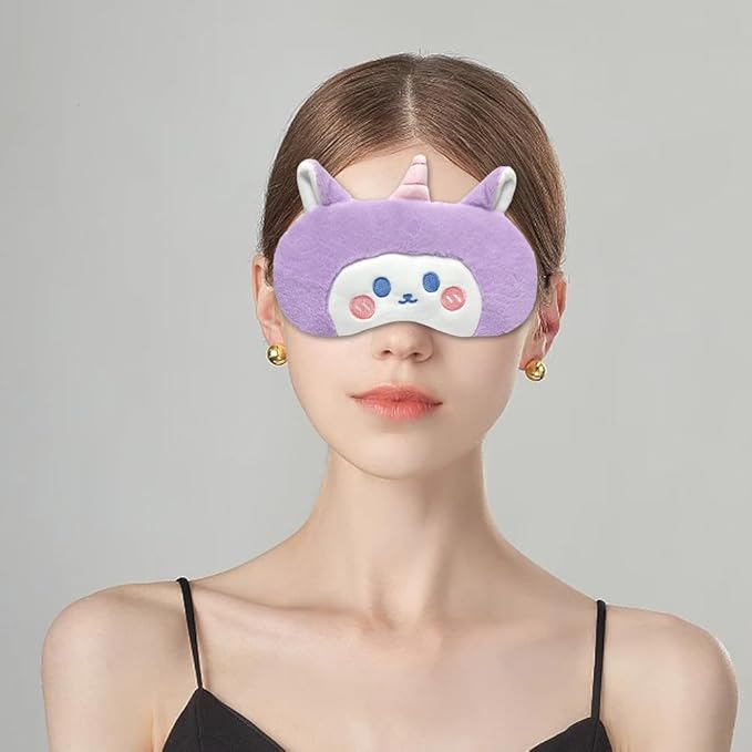 PERFECTSIGHT Sleep Eye Masks, Cute Plush Sleep Eye Cover Lightweight Adjustable Eyeshade Faux Fur Mask Cover for Women Men Sleep Travel Nap, Purple Unicorn
