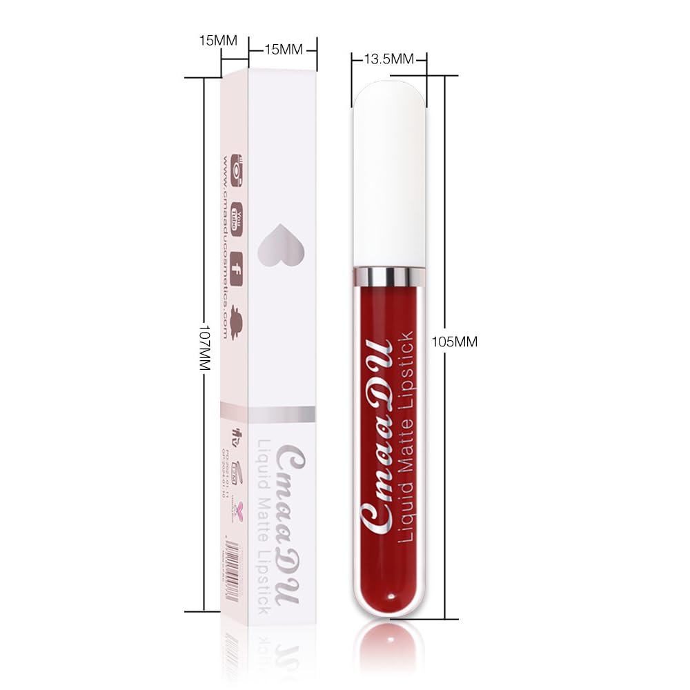 evpct 1Pcs Dark Red Liquid Matte Lipstick Lipgloss Set for Women, labiales mate 24 horas originales matte larga duracion 24 Hour Lipstick Lip Stains Long Lasting Waterproof 24, 16#