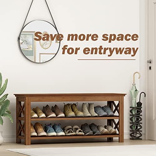 Bamworld Shoe Rack Bench with Storage 3 Tier Bamboo Shoe Bench Entryway Rustic - Image 3