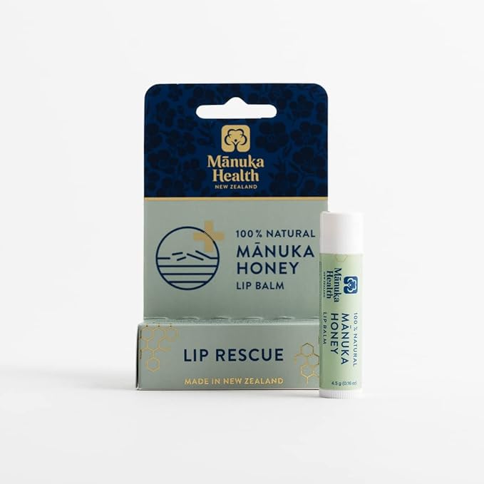 Manuka Health Lip Rescue - 0.16 oz Lip Balm for Dry Cracked Lips - 100% Natural Lip Balm with MGO 250+ Manuka Honey and Beeswax Provides Potent Lip Care