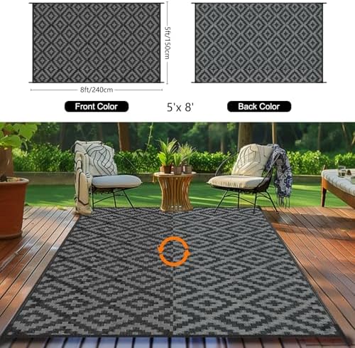 Kalafun Outdoor Patio Plastic Straw Rug, 5x8 ft - Image 3