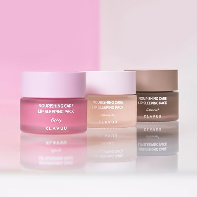 Klavuu Nourishing Care Lip Sleeping Pack(Vanila & Coconut & Berry)-Overnight Exfoliating & Nourishing Lip Treatment Balm for Dry Lips - Natural Moisturizing Lip Oil - Lip Balm to Repair