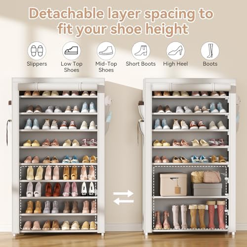 LANTEFUL Shoe Rack with Covers 10 Tier Tall Shoe Rack Organizer Large Capacity - Image 6