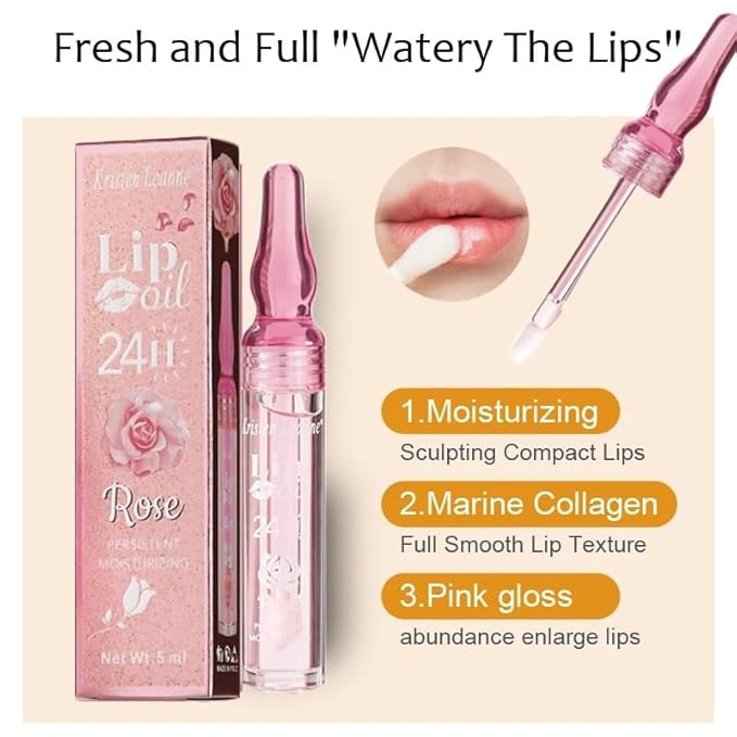 Rose Lip Oil Moisturizing Nourishing Repair Lips Reduce Fine Lines Relieve Dryness Long-Lasting Daily Use Lip Care