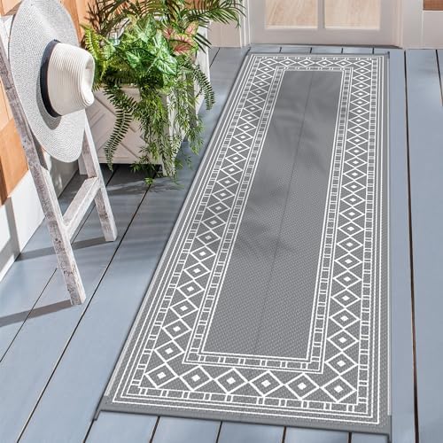 GENIMO Outdoor Rug, Waterproof Plastic Runner Rugs, 2.5'x8' Grey White by GENIMO