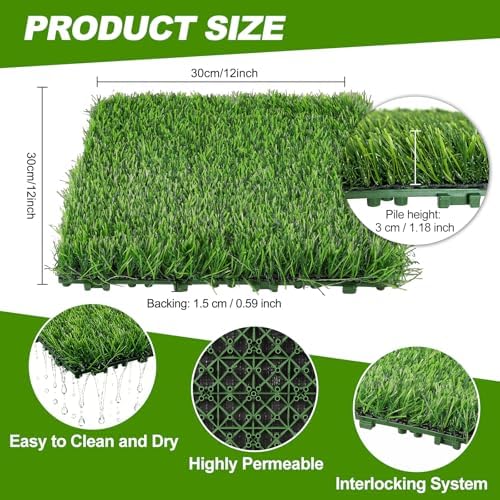 GOESWELL Interlocking Grass Tiles 12x12 Inch 16 Pack Drainage - Image 2