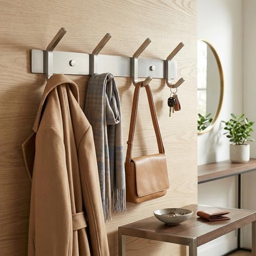Coat Rack Wall Mount – Brushed Nickel 12 Inch Stainless Steel Hook Rail - Image 6