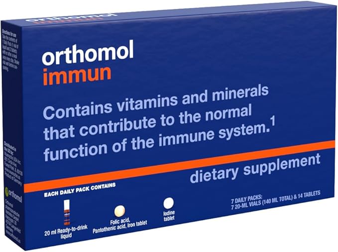 Orthomol Immun Vial, Immune Support Liquid Supplement, 7-Day Supply, Vitamins A, B, C, D, E, Zinc, Iodine