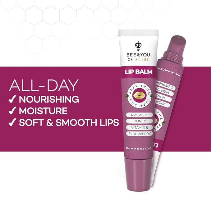 Bee and You Elderberry and Propolis Extract Lip Balm, Beeswax, Shea Butter, Vitamin E, 100% Natural Moisturizing Lip Balm, Chapstick, Chapped Lips Treatment Severe, 10ml