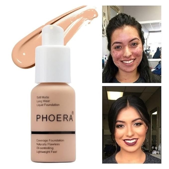 PHOERA Foundation, Flawless Soft Matte Liquid Foundation Makeup for Women. (106#Warm Sun)