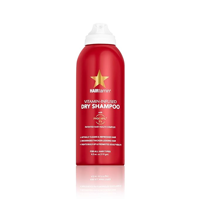 HAIRtamin Vitamin Infused Dry Shampoo for Women | Hair Texture Spray that Cleanses & Refreshes | Hair Complex for Healthy Thicker-Looking Hair | Procapil 3% & Vitamins for Scalp Health | Talc Free