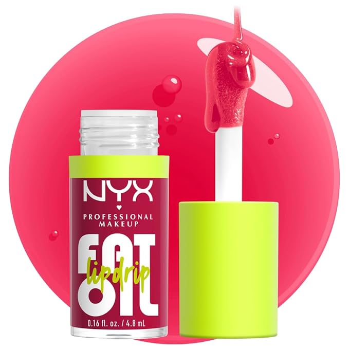 NYX PROFESSIONAL MAKEUP Fat Oil Lip Drip, Moisturizing Lip Oil Gloss, Vegan Tinted Formula, Up to 12 HR Hydration - Newsfeed (Rose Nude)