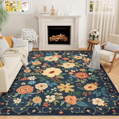 DUKINO 6x9 Area Rugs, Floral Washable Rug by DUKINO