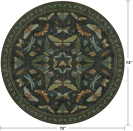 Dark Green Insect 6ft Round Washable Area Rug - Image 2
