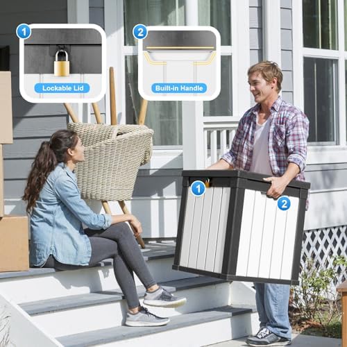 PatioZen 50 Gallon Resin Deck Box, Lockable Outdoor Storage Box - Image 3