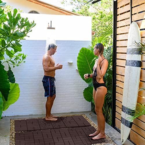Goovilla Plastic Interlocking Deck Tiles, 9 Pack 12"x12", Dark Brown - Image 5